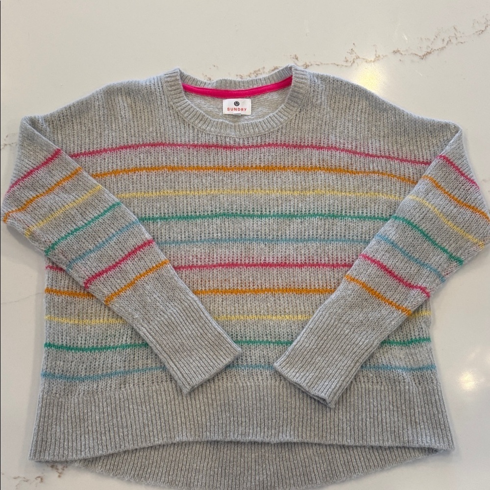 Sundry Merino Wool & Cashmere Striped Sweater | Rainbow Stripe | Size 0